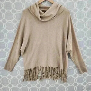 Kerisma‎ Wool Blend Cowl Neck Fringe Pullover Batwing Sweater Women's M/L
